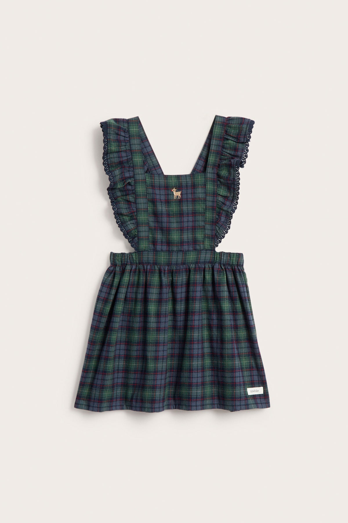 Kids blue & green checked pinafore dress