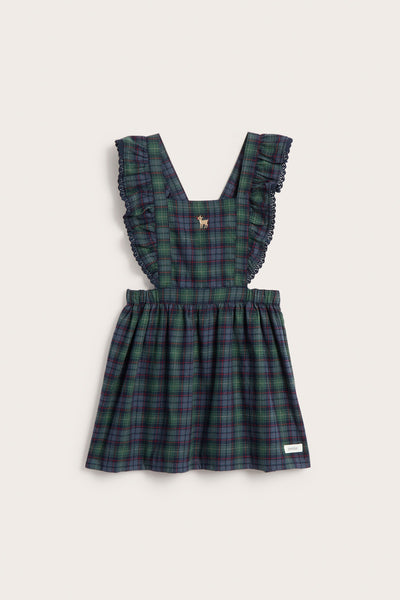 Kids blue & green checked pinafore dress