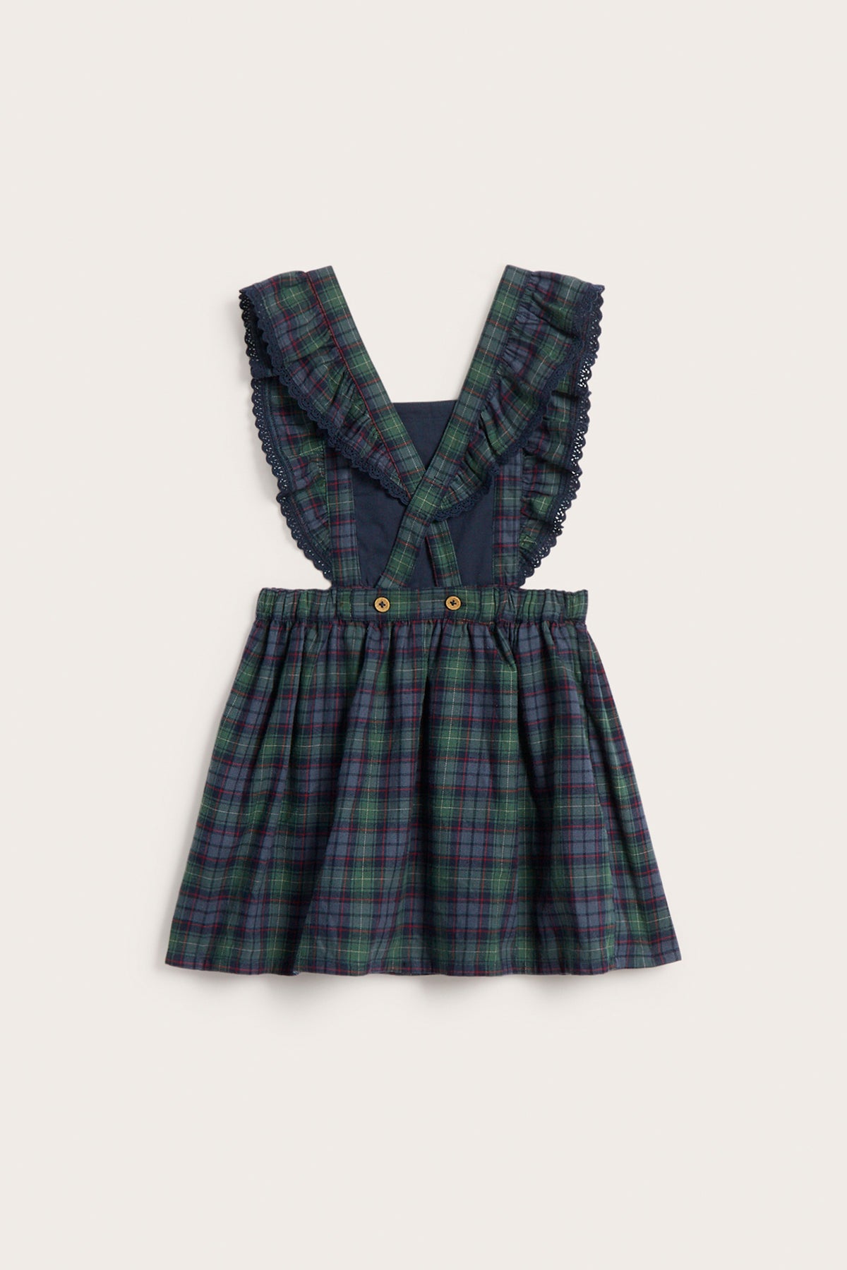 Kids blue & green checked pinafore dress