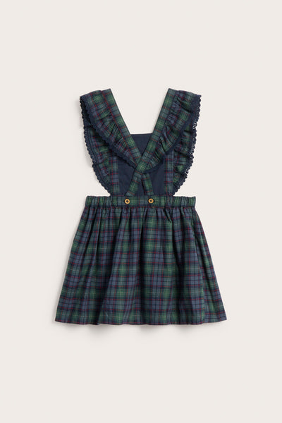 Kids blue & green checked pinafore dress