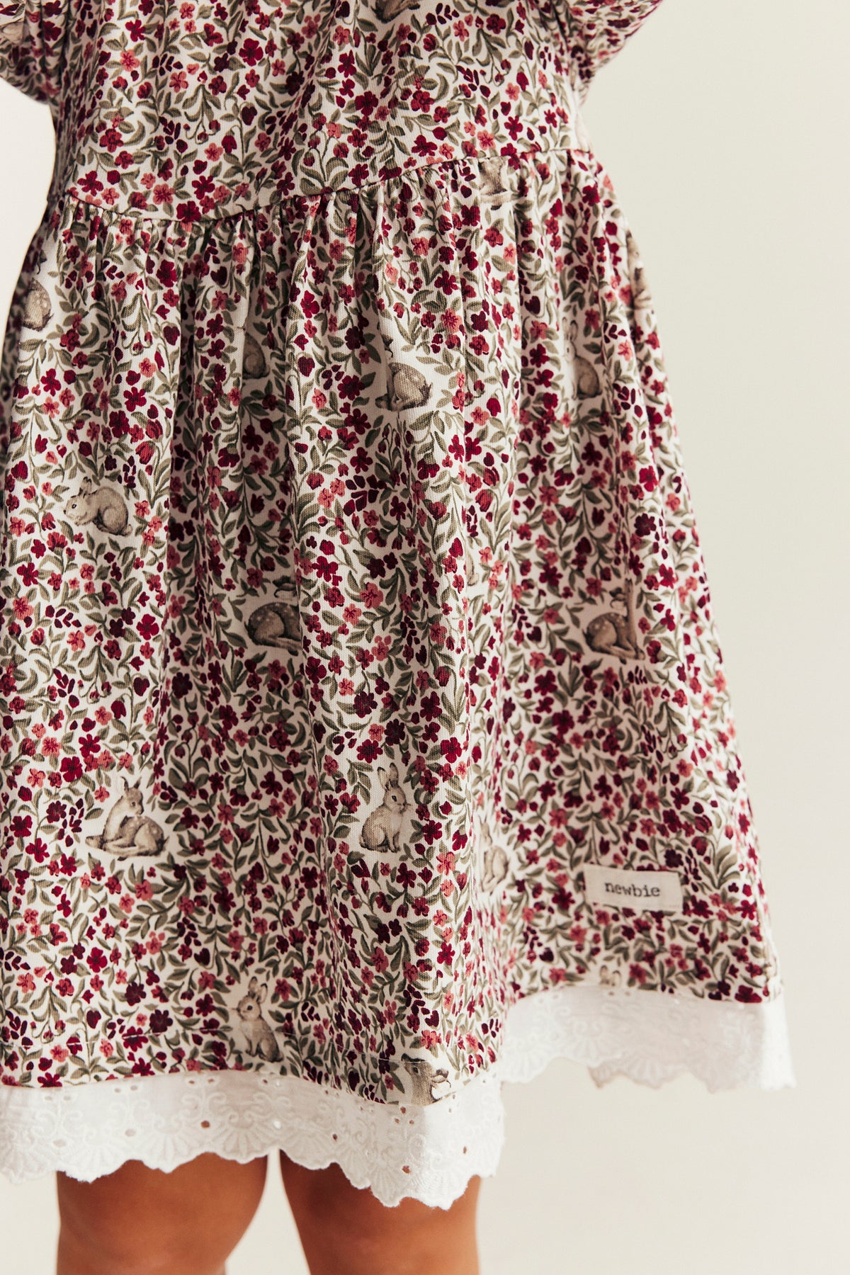 Baby red & white floral Christmas dress with lace