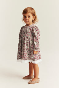 Baby red & white floral Christmas dress with lace