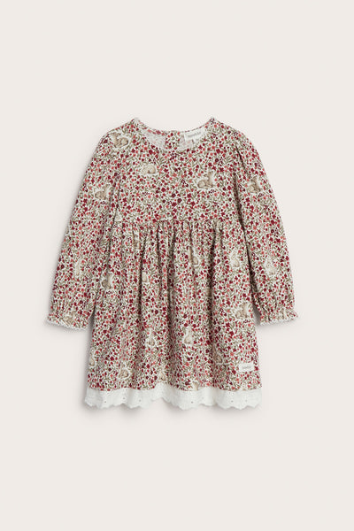 Baby red & white floral Christmas dress with lace