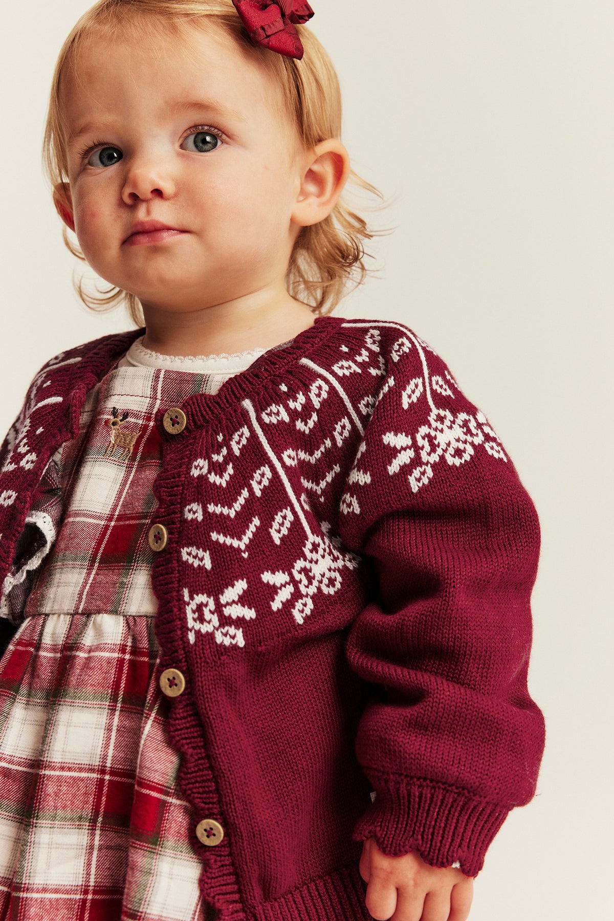Baby red jacquard-knit Christmas cardigan