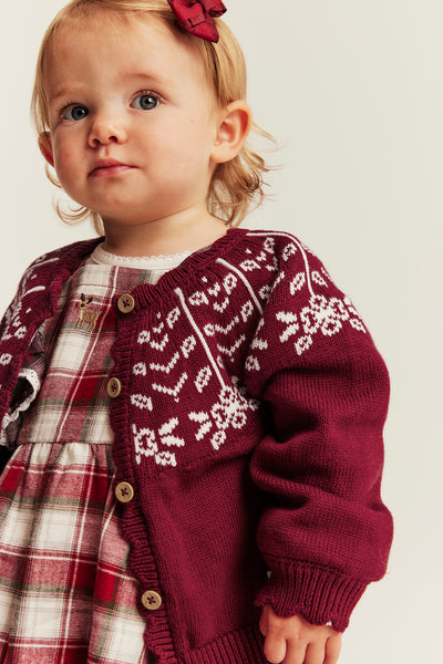 Baby red jacquard-knit Christmas cardigan