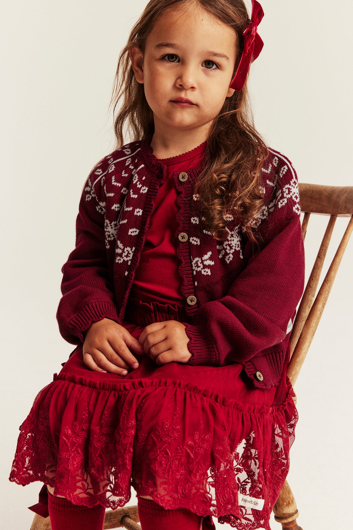 Kids red jacquard Christmas cardigan