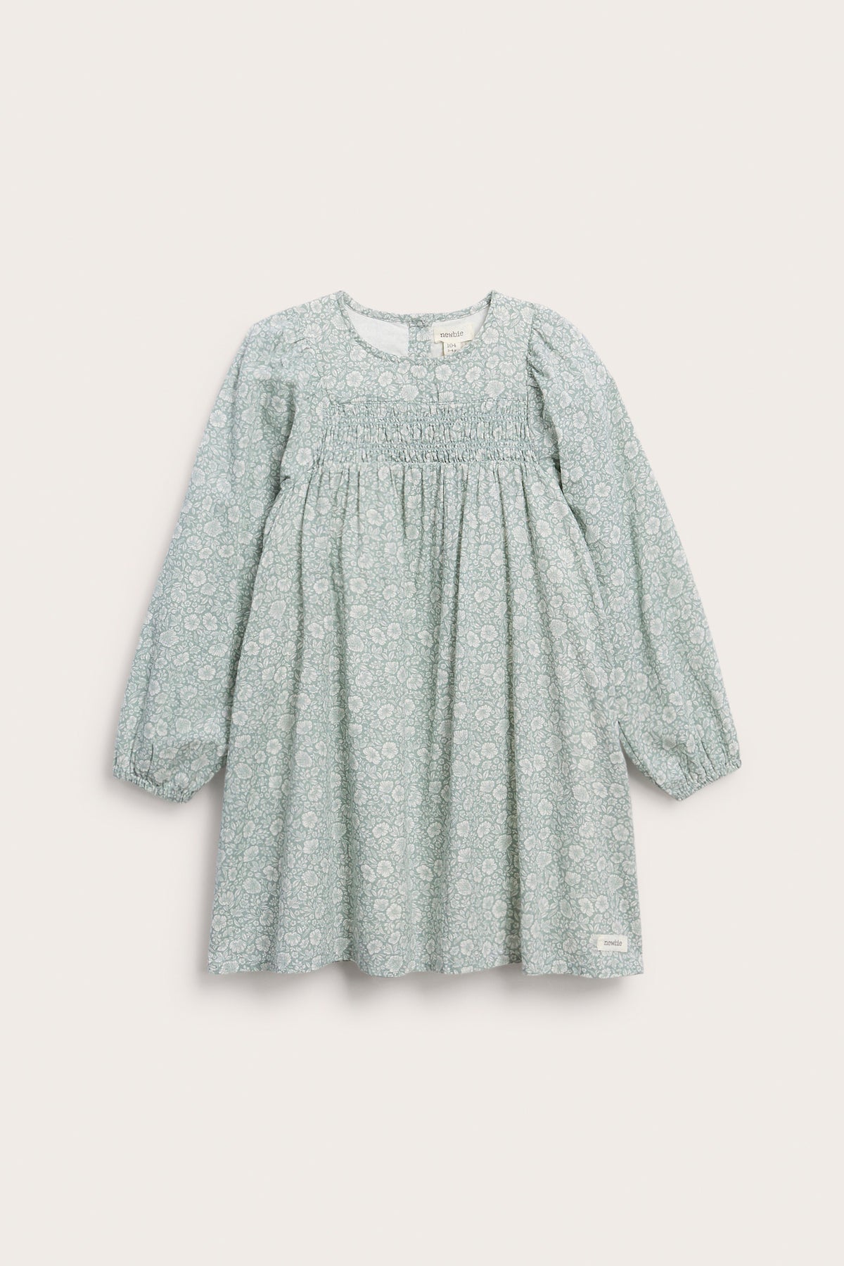 Kids turquoise floral dress with puff sleeves