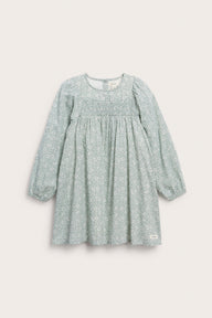 Kids turquoise floral dress with puff sleeves