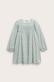 Kids turquoise floral dress with puff sleeves