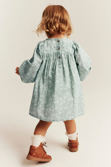 Baby turquoise floral dress with puff sleeves