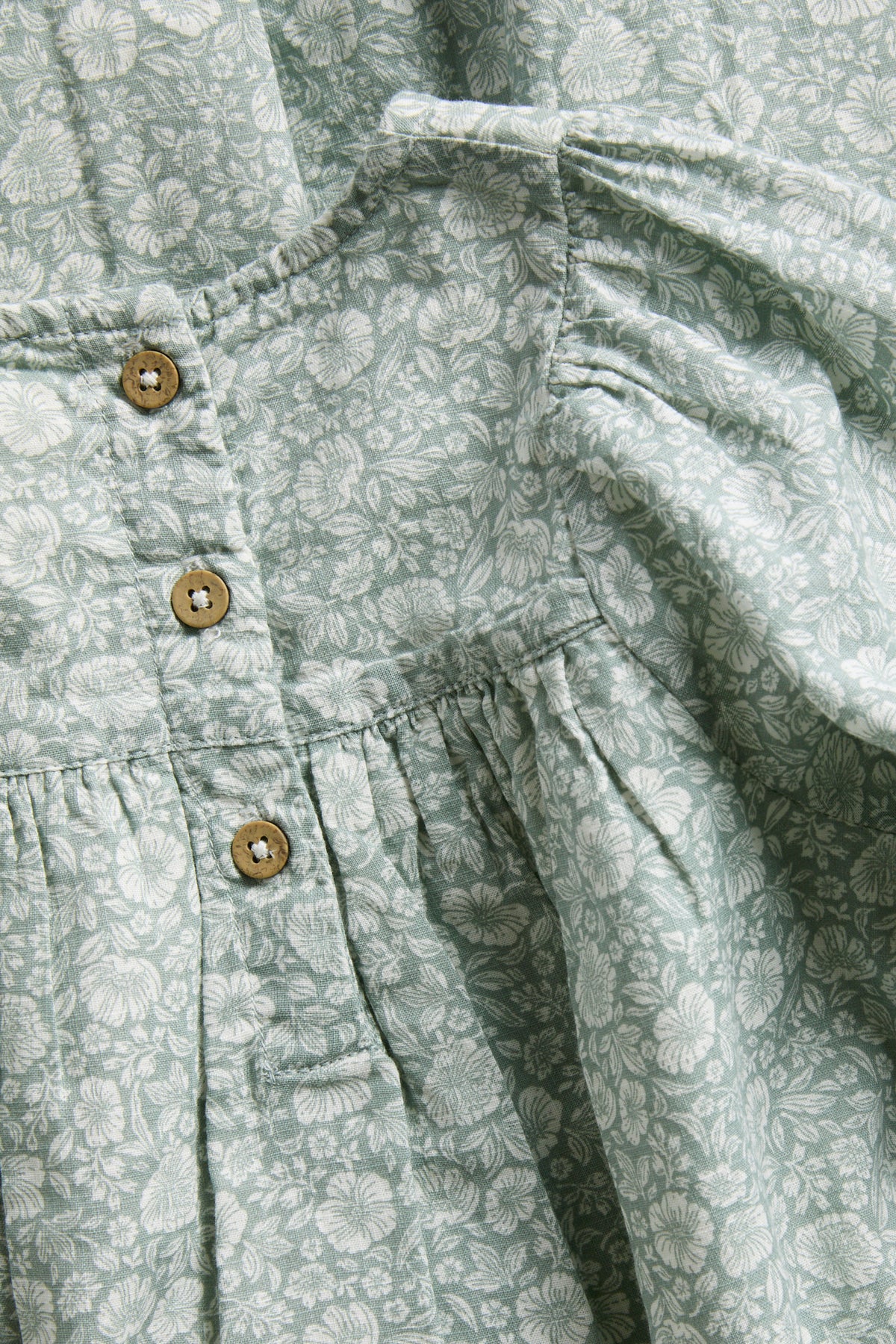Baby turquoise floral dress with puff sleeves