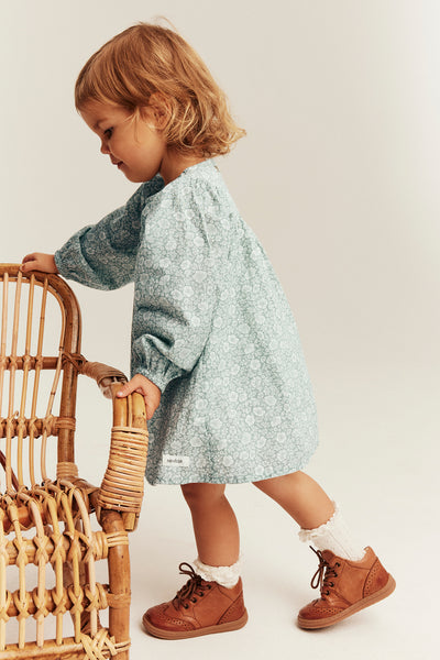 Baby turquoise floral dress with puff sleeves