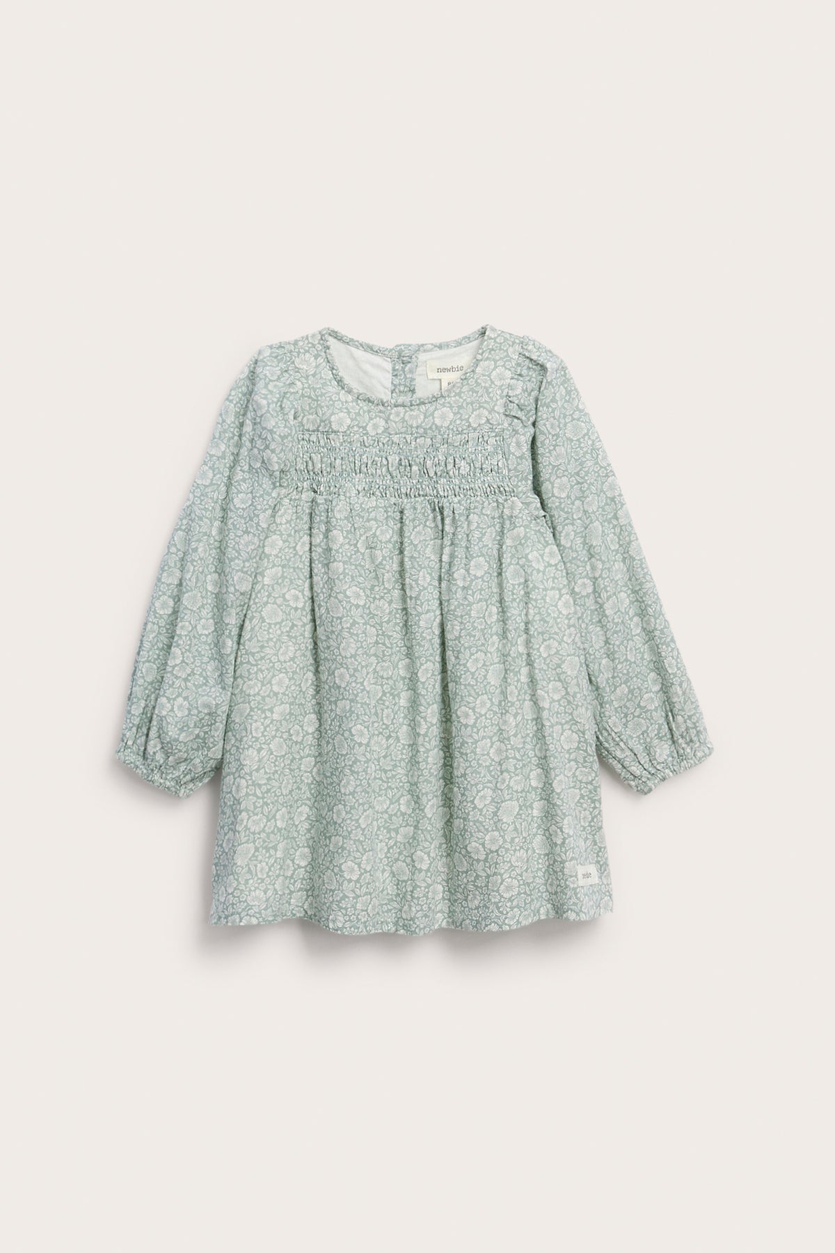 Baby turquoise floral dress with puff sleeves