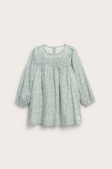 Baby turquoise floral dress with puff sleeves