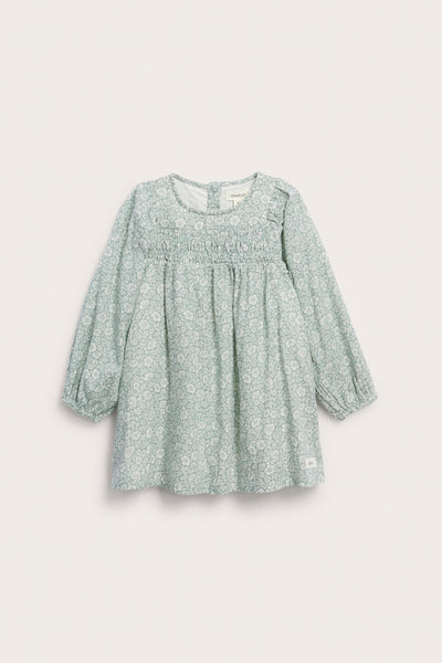 Baby turquoise floral dress with puff sleeves