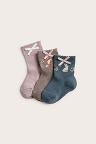 Baby 3-pack socks with forest & floral motif