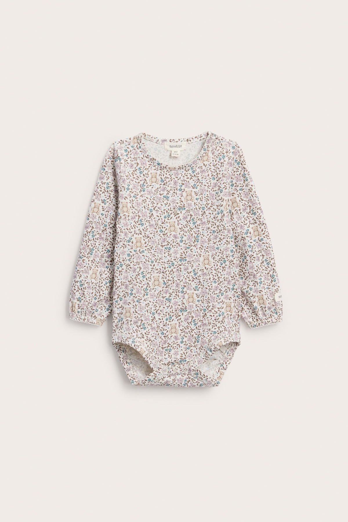 Baby white teddy bear floral bodysuit
