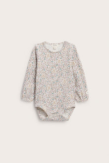 Baby white teddy bear floral bodysuit