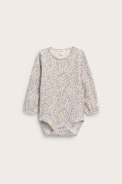 Baby white teddy bear floral bodysuit