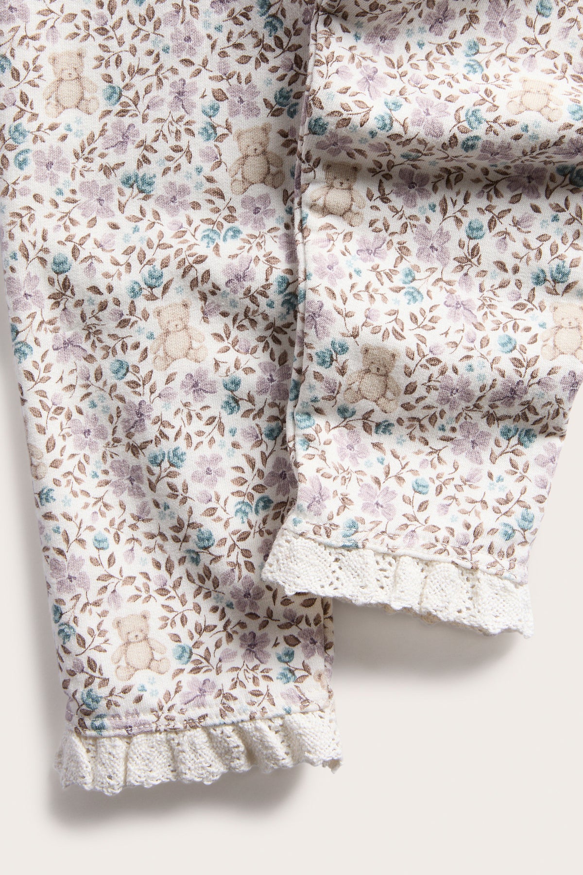 Baby white floral leggings with lace edging