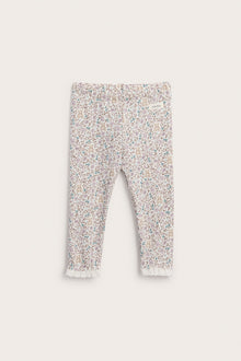 Baby white floral leggings with lace edging