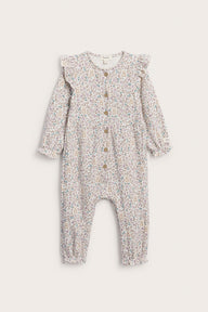 Baby white floral jumpsuit with frills