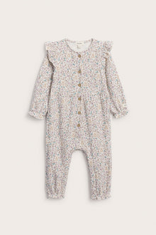 Baby white floral jumpsuit with frills
