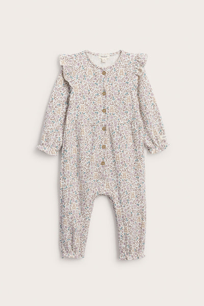 Baby white floral jumpsuit with frills
