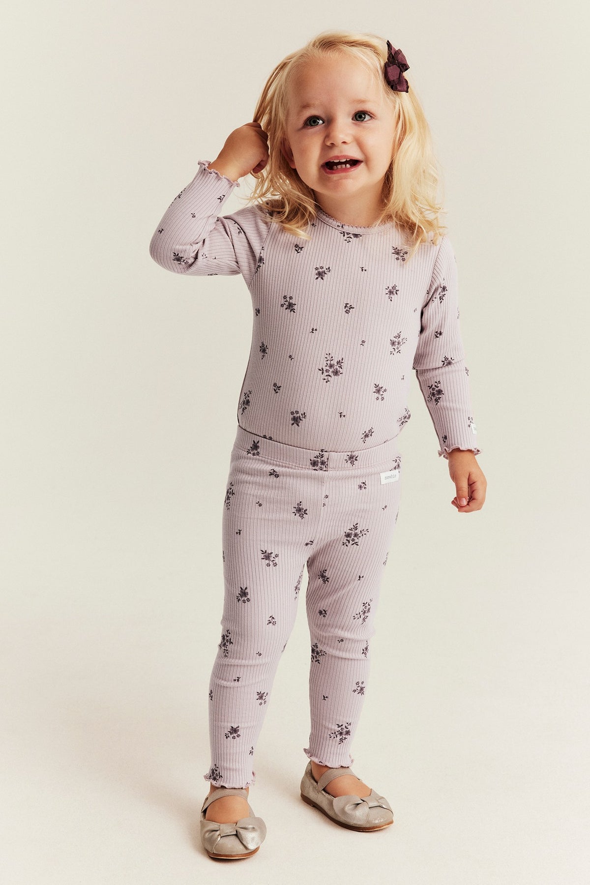 Baby purple floral ribbed leggings