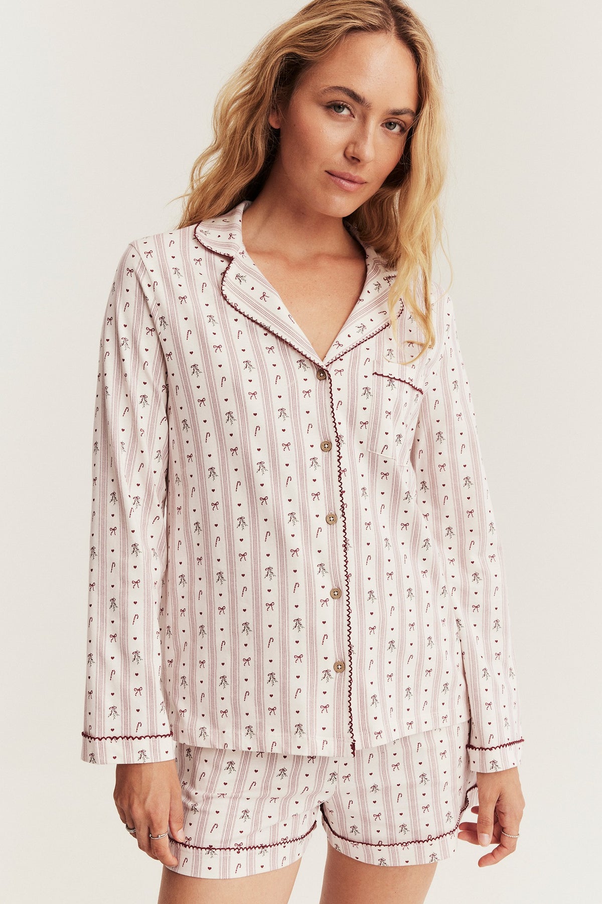 Women's white & red long-sleeve Christmas pyjamas