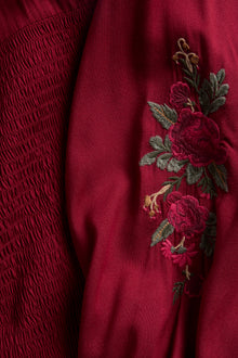 Women's red embroidered Christmas dress