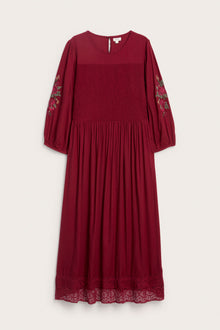 Women's red embroidered Christmas dress
