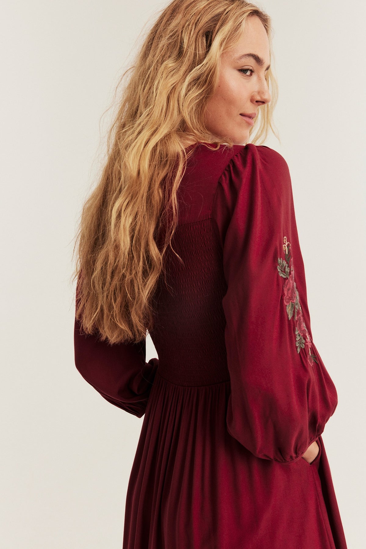 Women's red embroidered Christmas dress
