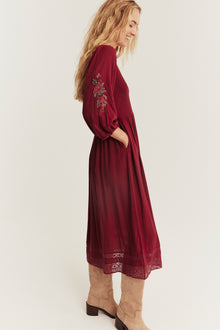 Women's red embroidered Christmas dress