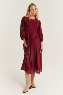 Women's red embroidered Christmas dress