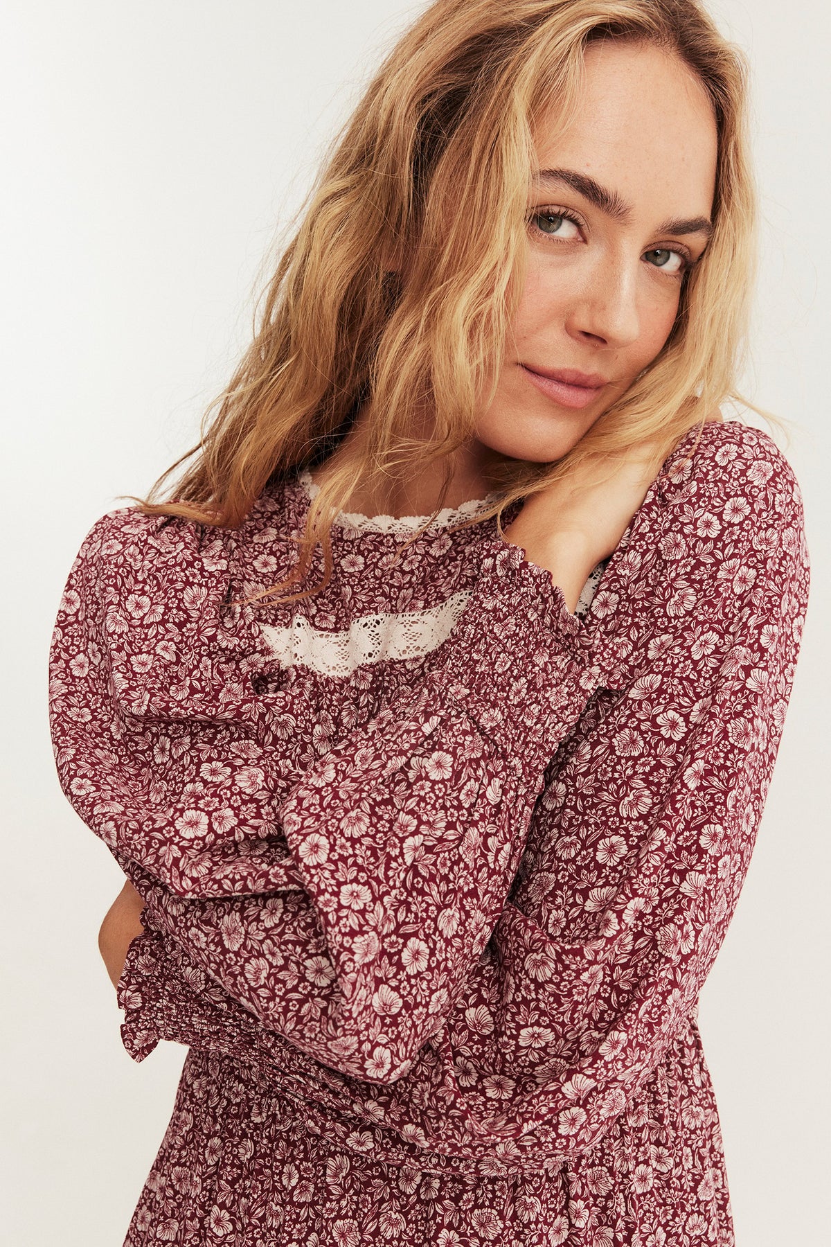 Women's red ditsy floral dress