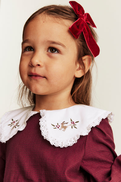 Kids red Christmas dress with lace collar