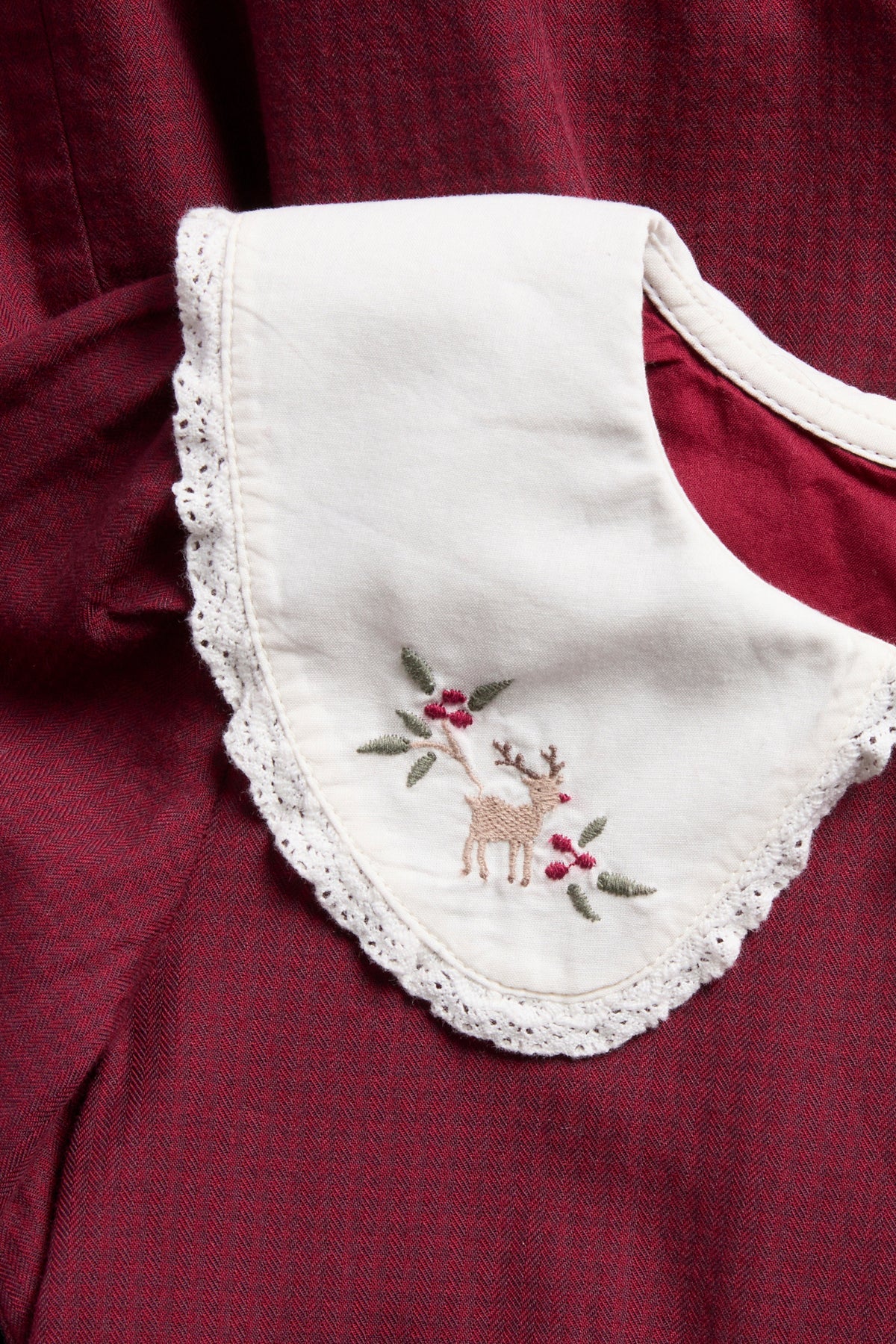 Kids red Christmas dress with lace collar