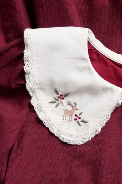 Kids red Christmas dress with lace collar