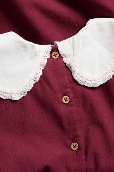 Kids red Christmas dress with lace collar