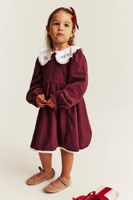 Kids red Christmas dress with lace collar