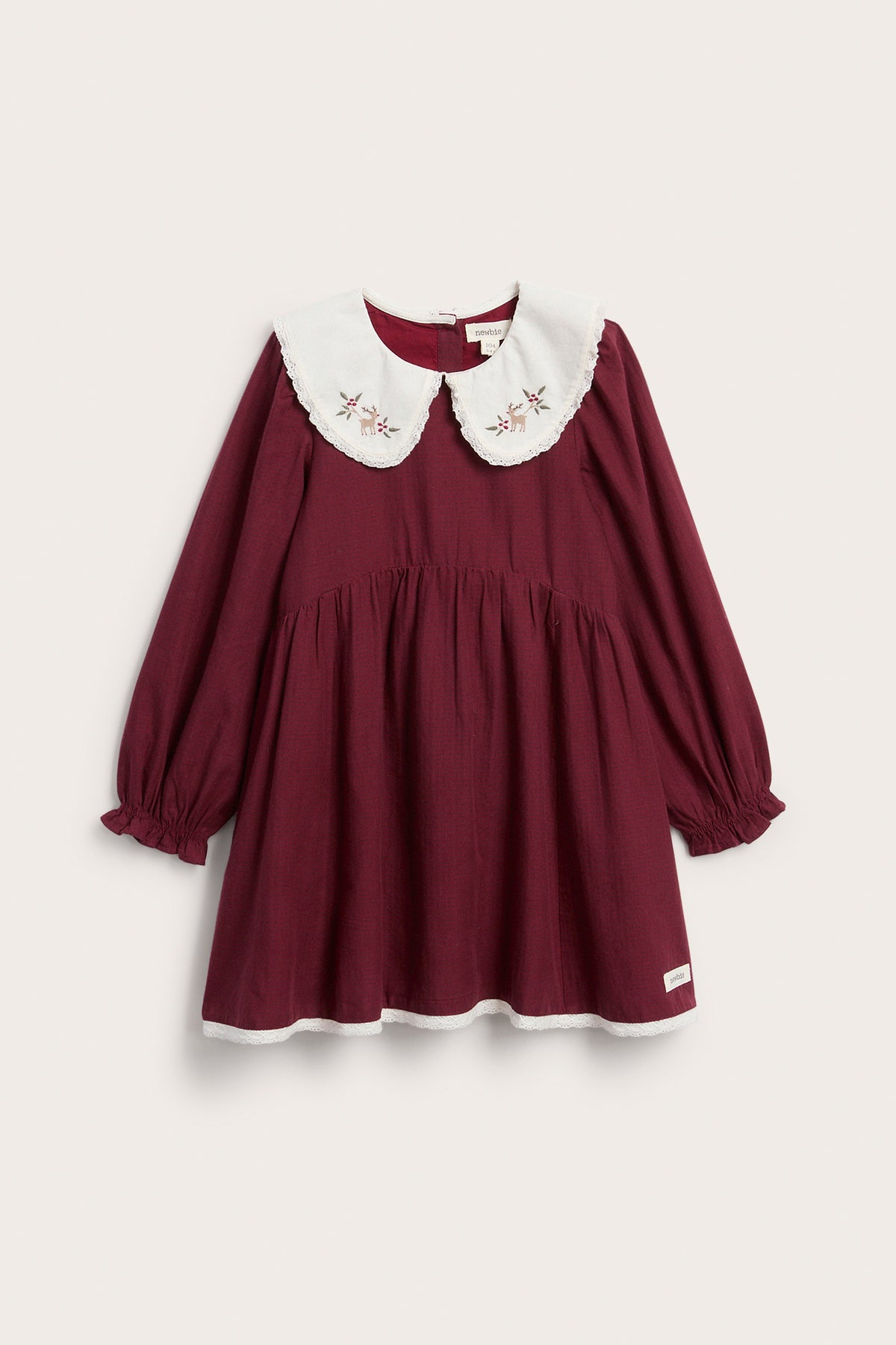 Kids red Christmas dress with lace collar