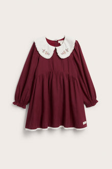 Kids red Christmas dress with lace collar