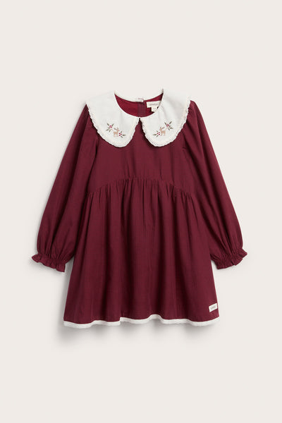 Kids red Christmas dress with lace collar