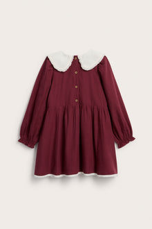 Kids red Christmas dress with lace collar