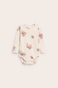 Baby beige bodysuit with apple pattern