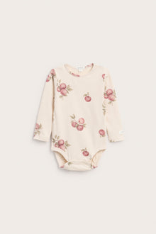 Baby beige bodysuit with apple pattern