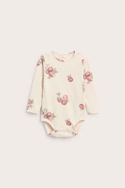 Baby beige bodysuit with apple pattern
