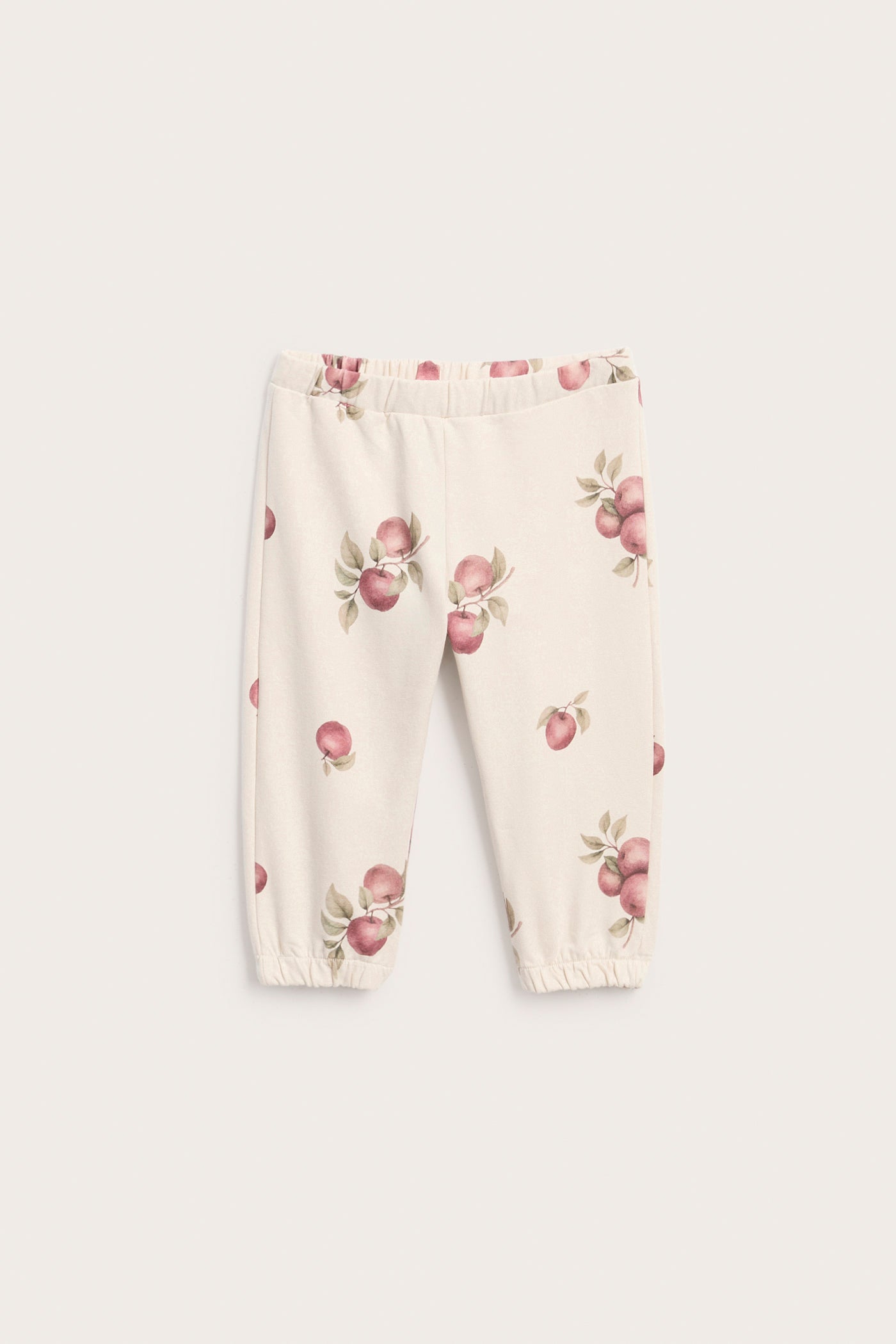 Baby beige apple-print joggers