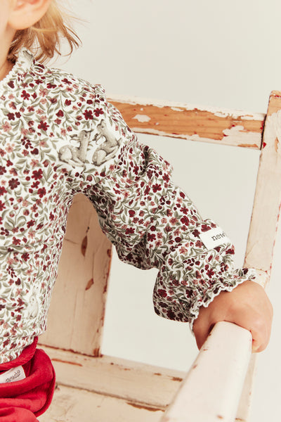 Baby red & white floral bodysuit with deer